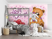 Красивые флизелиновые детские фотообои для маленьких 460x300 см Плюшевый мишка с кроликом (12801V12) +клей