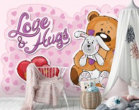 Флизелиновые детские фотообои для маленьких 368x254 см Плюшевый мишка с кроликом (12801V8) +клей