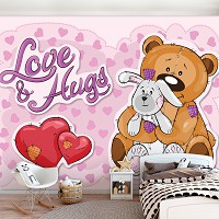 Флизелиновые детские фотообои для маленьких с сердцем 416x254 см Плюшевый мишка с кроликом (12801VEXXXL) +клей