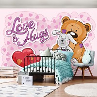 Флизелиновые детские фотообои для маленьких 416x290 см Плюшевый мишка с кроликом (12801VEXXXXL) +клей