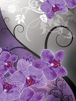 Флизелиновые фотообои в спальню над кроватью 206x275 см Нарисованные фиолетовые орхидеи (1280VEA)+клей