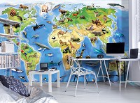 Флізелінові фото шпалери в дитячу картку світу 312x219 см Тварини (12844VEXXL)+клей
