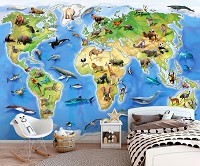 Флізелінові фото шпалери в дитячу картку світу 312x219 см Тварини (12844VEXXL)+клей - вид 5 мініатюра