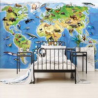 Флізелінові фото шпалери в дитячу картку світу 312x219 см Тварини (12844VEXXL)+клей - вид 8 мініатюра