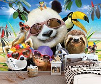 Флизелиновые фотообои море 254х184 см Веселое селфи животных в очках на пляже (12867V4)+клей - вид 6 миниатюра