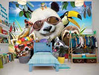 Флизелиновые фотообои море 254х184 см Веселое селфи животных в очках на пляже (12867V4)+клей - вид 7 миниатюра