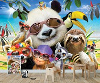 Флізелінові фотошпалери море 254х184 см Веселий селфі тварин в окулярах на пляжі (12867V4)+клей - вид 8 мініатюра