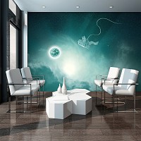 Флизелиновые фото обои в комнату Звезды Астронавт Планета Галактика 368x254см Космонавт в открытом космосе (12888V8+клей
