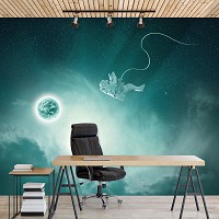 Флизелиновые фото обои в комнату Звезды Астронавт Планета 312x219 см Космонавт в открытом космосе (12888VEXXL)+клей