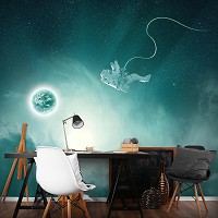 Флизелиновые фото обои Звезды Астронавт Планета Галактика 254x184 см Космонавт в открытом космосе (12888V4)+клей