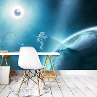 Флизелиновые фото обои космос на стену 368x254 см Астронавт Планета Земля Галактика Космонавт (12889V8)+клей