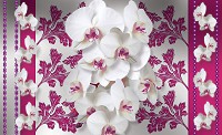 Зал флизелиновые фотообои 254x184 см 3Д Бело-красные элегантные орхидеи (1290V4)+клей - вид 1 миниатюра