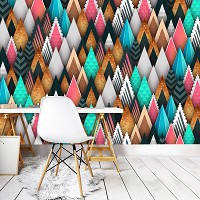 Флизелиновые фото обои на стену 254x184 см Абстрактные геометрические красочные 3D треугольники (12917V4)+клей