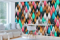 Флизелиновые фото обои геометрия 312x219 см Абстрактные красочные 3D треугольники (12917VEXXL)+клей