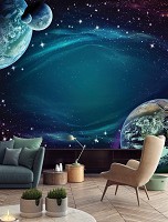 Флизелиновые фото обои звездное небо на стену Космос Луна Галактика 254x184 см Планеты и звезды (12918V4)+клей