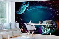 Флизелиновые фото обои звездное небо на стену Космос Луна Галактика 254x184 см Планеты и звезды (12918V4)+клей - вид 7 миниатюра