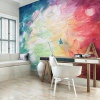 Флизелиновые фотообои цветные мазки 368x254см Абстрактное искусство написанное разноцветными краскам (12921V8)+клей