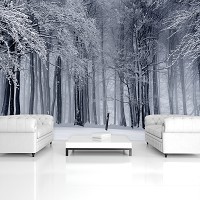 Флизелиновые фотообои Природа Деревья Снег 254x184 см Зима в лесу (12923V4)+клей