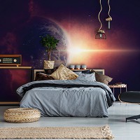 Флизелиновые красивые космические фото обои 368x254 см Земля в космосе (12924V8)+клей