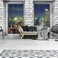 Флизелиновые фотообои 3д окно 312x219 см Ночной город за окном 12983VEXXL+клей