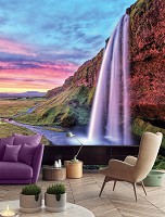 Флизелиновые 3д фотообои пейзаж природа 368x254 см Красивый водопад на закате (12984V8) +клей