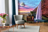 Флизелиновые 3д фотообои красивые горы пейзаж природа 520x318 см Красивый водопад на закате (12984VEXXXXXL) +клей