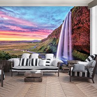 Флизелиновые 3д фотообои в коридор пейзаж природа 460x300 см Красивый водопад на закате (12984V12) +клей