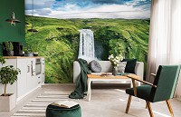 Флизелиновые фотообои природа пейзаж 416x290 см 3D Зеленый водопад Скоугафосс в Исландии (12985VEXXXXL) +клей