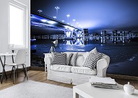 Флизелиновые синие 3д фотообои на кухню 312x219 см Светящийся мост ночного города (12991VEXXL) +клей