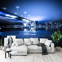 Флизелиновые фотообои 254x184 см Светящийся мост ночного города (12991V4)+клей