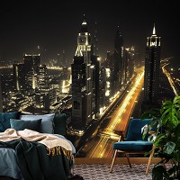 Флизелиновые фото обои Улица Метрополис Здания 312x219 см Город Дубаи ночью (12993VEXXL)+клей
