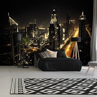 Флизелиновые фотообои Улица Метрополис Здания 254x184 см Город Дубаи ночью (12993V4)+клей