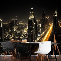 Флізелінові фото шпалери Вулиця Метрополіс 368x254 см Місто Дубаї вночі (12993V8)+клей