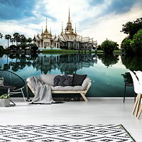 Флизелиновые фотообои в интерьере кухни 368x280 см 3D Буддийский храм в Таиланде Пейзаж Дворец (12994V10) +клей