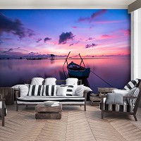 Готовые флизелиновые 3д фотообои море 368x280 см Лодка на закате (12995V10) +клей