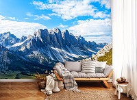 Флизелиновые 3D фото обои Горы Пейзаж Снег Луг 254x184 см Природный парк Пуэц-Гейслер (12997V4)+клей