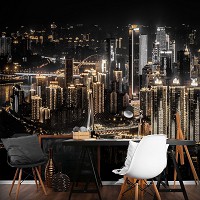 Флизелиновые фото обои Метрополис Небоскребы 312x219 см 3D Красивый ночной город (12998VEXXL)+клей