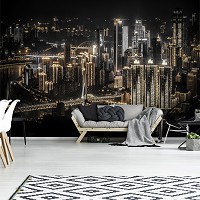 Флизелиновые фото обои в комнату Красивый ночной город 254x184 см 3D Метрополис Небоскребы (12998V4)+клей