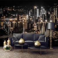 Флизелиновые фотообои 3D Красивый ночной город Метрополис Небоскребы (12998V)+клей