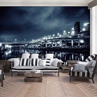 Флизелиновые фотообои в спальню над кроватью 416x290 см Темный город ночью (12999VEXXXXL) +клей