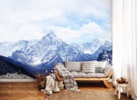 Флизелиновые 3D фото обои с облаками 254 x 184 см Природа - Снежная гора (13001V4)+клей