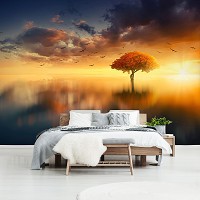 Флизелиновые фотообои с облачками Пейзаж - Дерево на закате (13003V)+клей