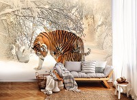3d флизелиновые фотообои природа Тигры на снегу (13004V)+клей