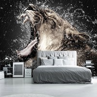 Флизелиновые фотообои с животными в интерьере Львица под дождем (13005V)+клей