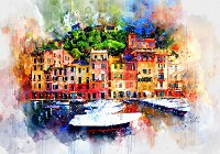 Старый город флизелиновые фотообои Пейзаж нарисованный акварелью (13007V)+клей - вид 1 миниатюра