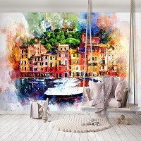 Искусство флизелиновые фотообои 368 x 280 см Нарисованный акварелью город (13007V10)+клей