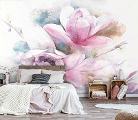 Флизелиновые фотообои Живопись - Пастельные акварельные цветы (13008V)+клей