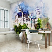 Флизелиновые фото обои дворцы 254 x 184 см Нарисованный акварелью замок (13009V4)+клей