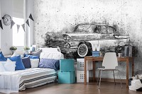 Флізелінові фотошпалери на стіну Транспорт Авто Ретро Бетон 254x184 см Старий чорно-білий автомобіль (13013V4)+клей - вид 6 мініатюра