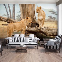 Природа флизелиновые 3D фотообои Животные - Могучие львицы (13014V)+клей